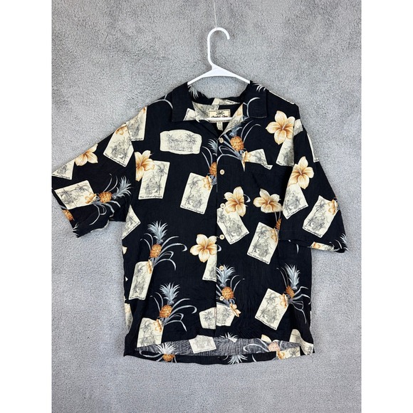 Jamaica Jaxx Other - Jamaica Jaxx Shirt Mnes Size Medium %100 Silk Black Floral Hawaiian Camp Island